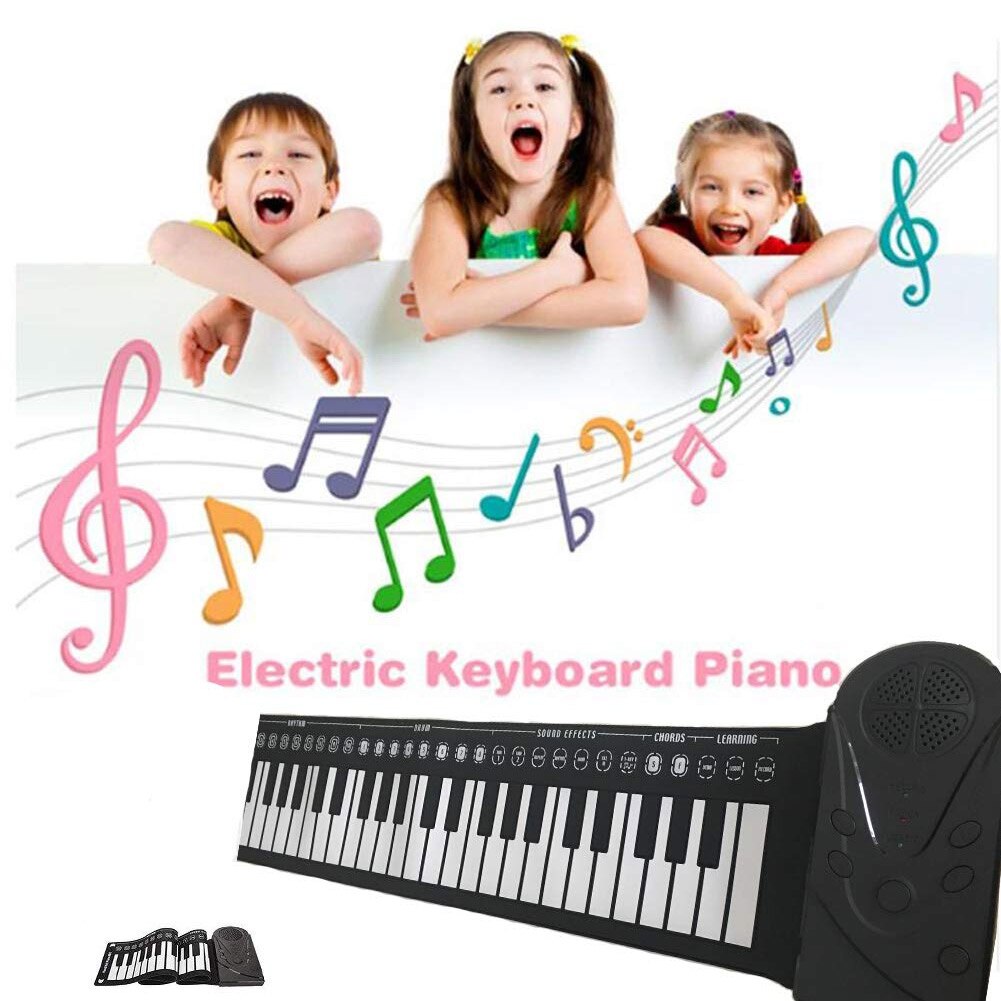 Electronic Hand Roll Keyboard Piano 49 Key Kids Education Tool for Beginners ZJ55: Black