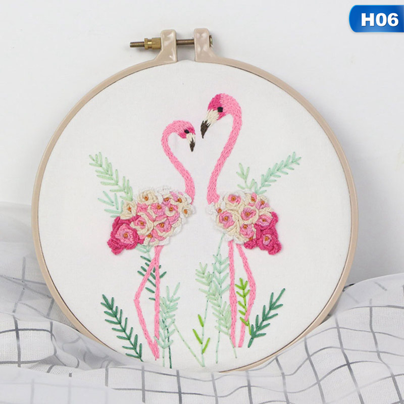 Europa diy bånd flamingo blomster broderisæt til begyndere håndarbejde sæt korssting serie kunst håndværk syning indretning: 6