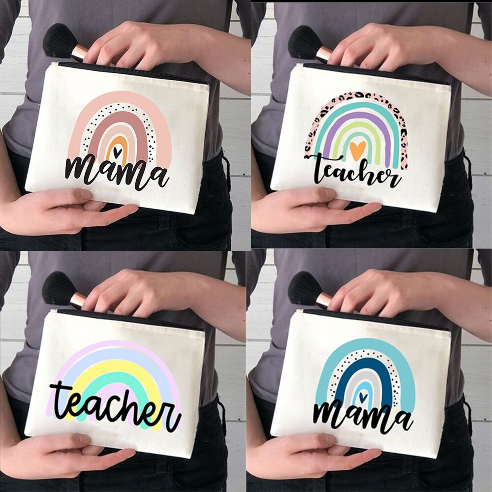 Rainbow Mama torby kosmetyczne piękny nauczyciel torebki na makijaż moda etui na przybory do makijażu zabawna torba do przechowywania duże etui podróżne wielokrotnego użytku