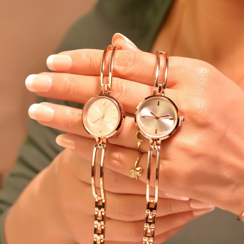 1Pcs Vrouwen Armband Horloges Luxe Rvs Kleine Quartz Horloge Eenvoudige Dames Vrouwelijke Ketting Klok Horloges