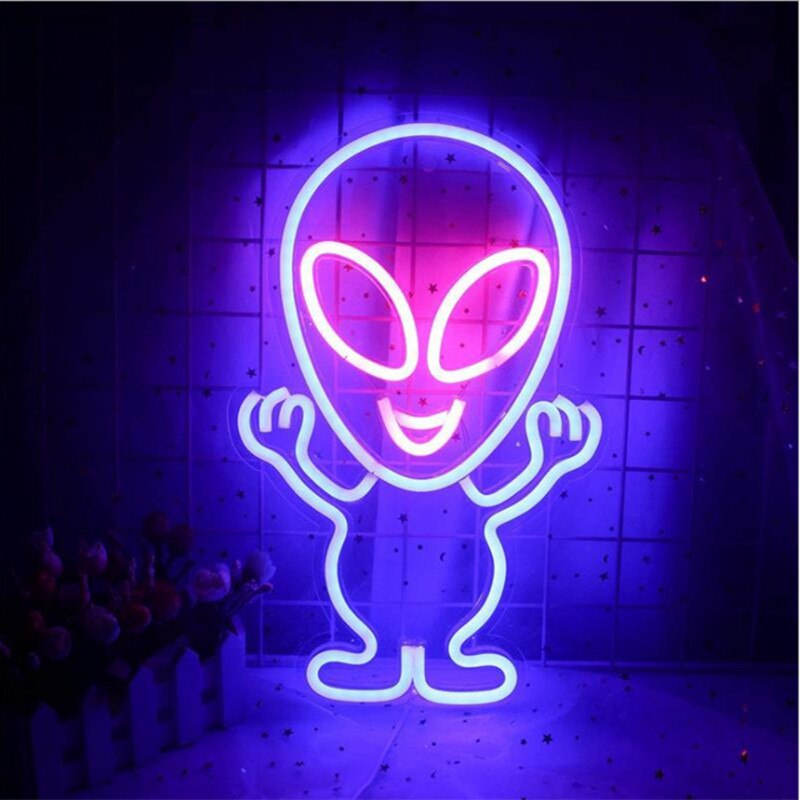Neon Sign Light Alien Shaped Wall Hanging Lights for Home Children's Room Cloud Night Lamps Xmas Party Art Decor