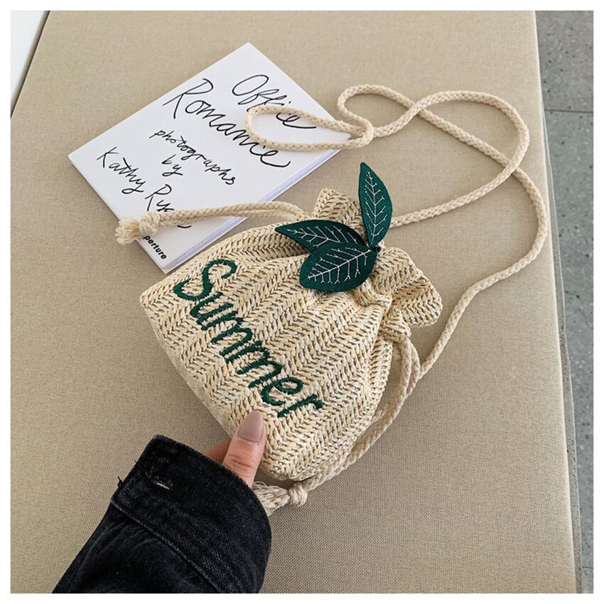 Dam stråväska strandväska vävd handgjord enkelaxel handvirkad sommar flickväska messenger crossbody väskor sommar handväskor