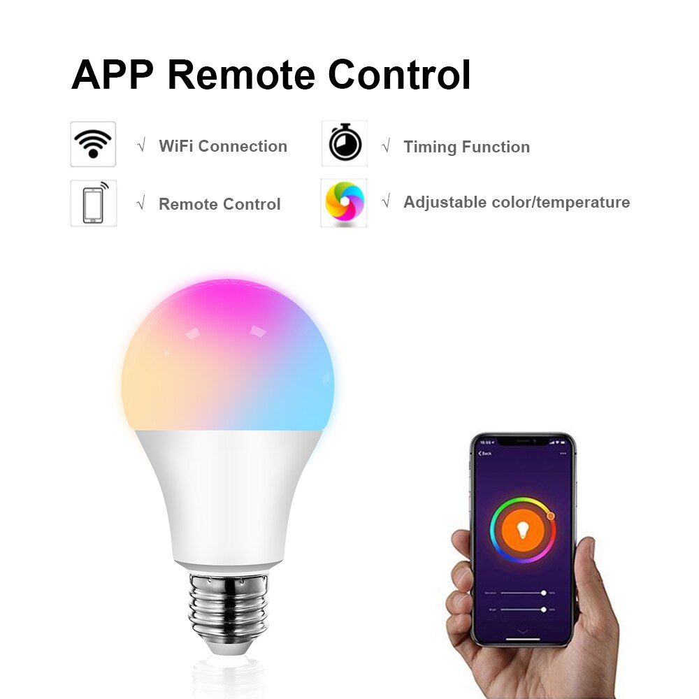 Avatto tuya 12w 15w wifi smart lyspære , e27 rgb led lampe som kan dimmes med smart life app, stemmekontroll for google home, alexa