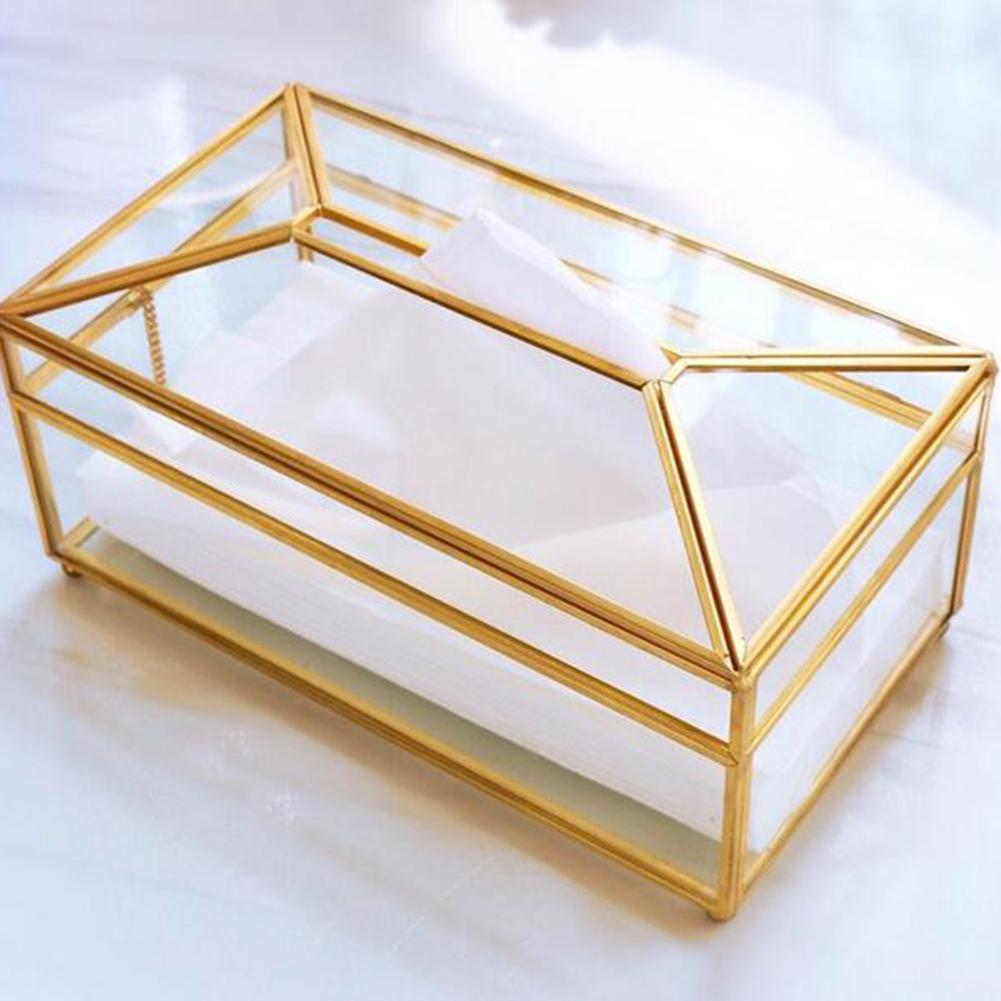 European Gold Glass Luxury Tissue Box Home Living Room Makeup Tissue Storage Box With Mirror Cover Napkin Holder Box
