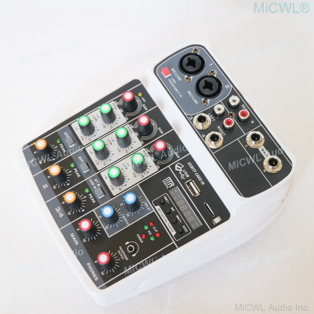 Micwl-mixer de som mx4, console para misturar áudio, 4 canais, bluetooth, usb, gravação de 48v phantom