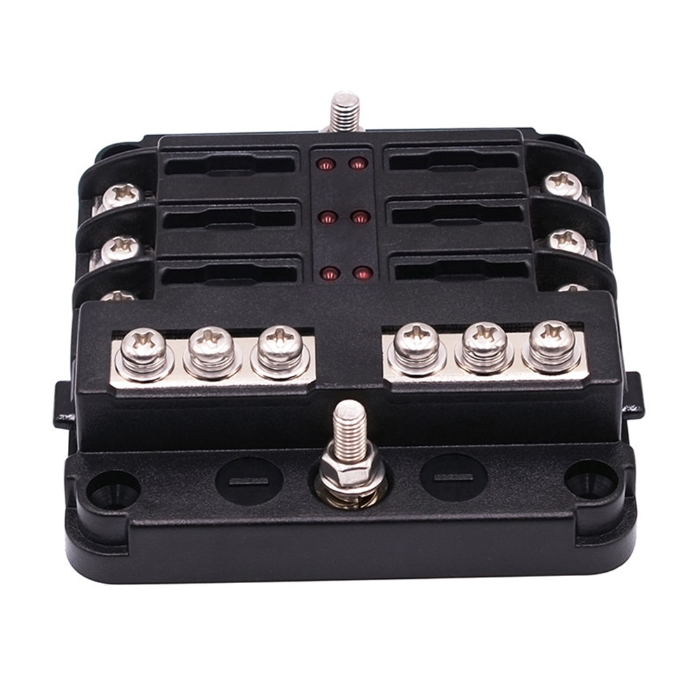 6 Way Blade Fuse Box & Bus Bar Car Kit with Cover Marine FuseBox Holder 12V/32V for Auto Car Boat Marine Trike