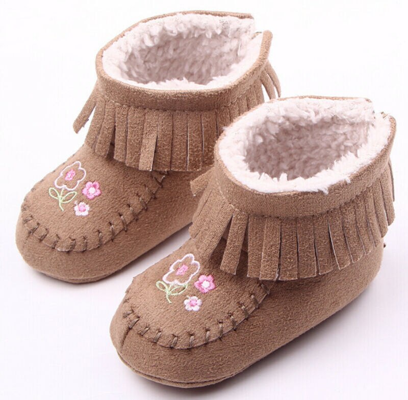 Nette Neugeborene Baby Mädchen Weichen Booties Winter Warm Schnee Stiefel Blume Sohle Schuhe 0-18M: Brown / 0-6 Monate