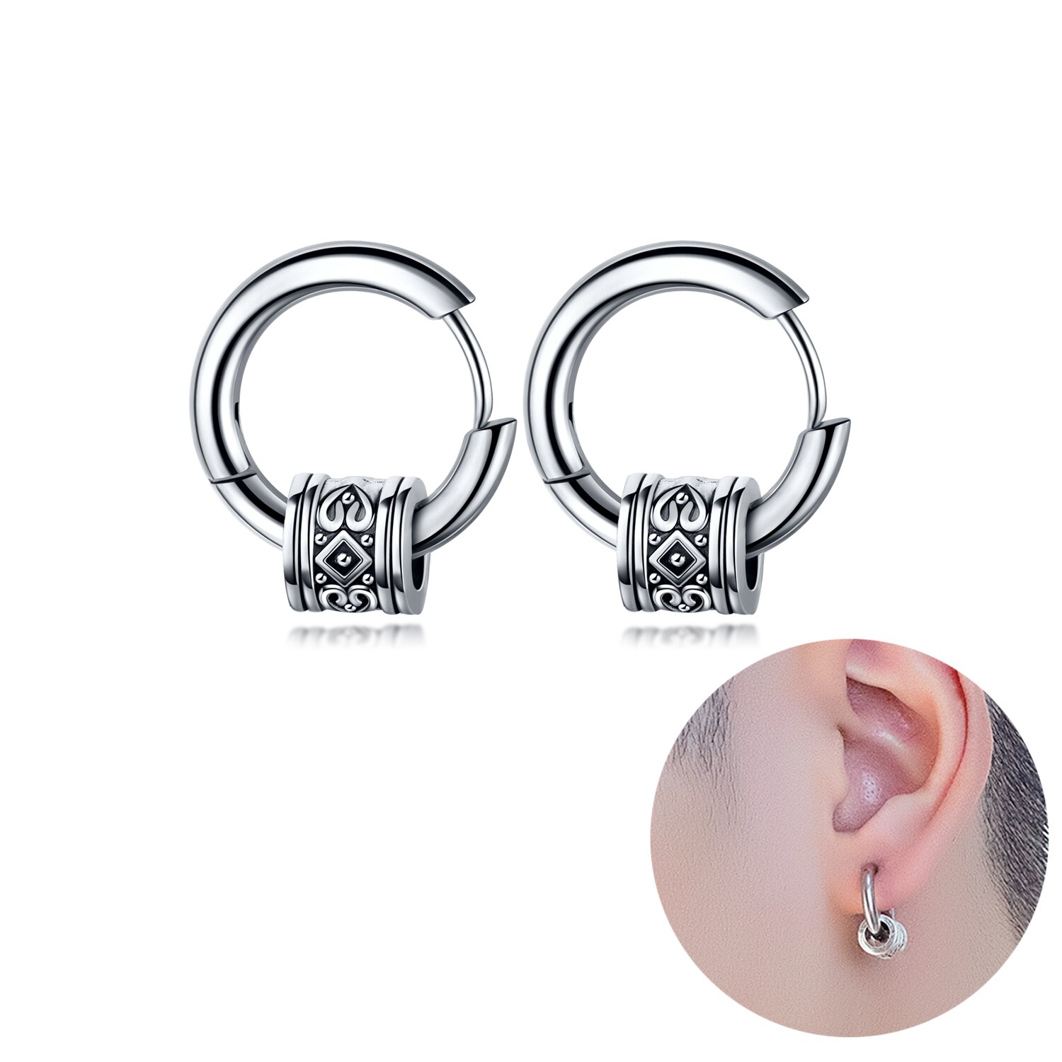 Various Punk Hiphop European Men Women Retro 316L Stainless Steel Earrings Simple Personality Jewelry For Birthday: Steel Color