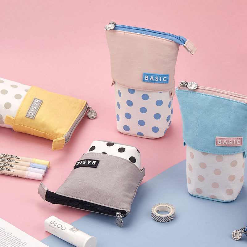 Estuche para lápices, portalápices de puntos, tela de lona, material escolar estacionario coreano, organizador de regla para niños, bolsa de , caja de pie para transformador