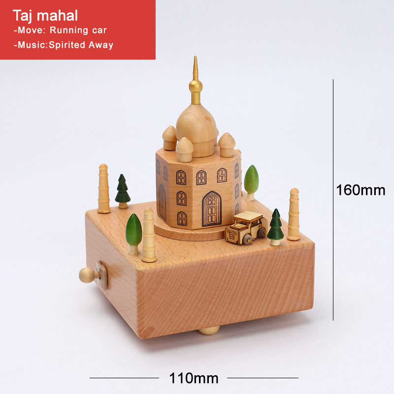 Wood Music Box Caja Musical Wooden Boxes Girls Clockwork Craft Free Engraved Birthday Home Decoration Accessories YYH-MZ: Taj Mahal