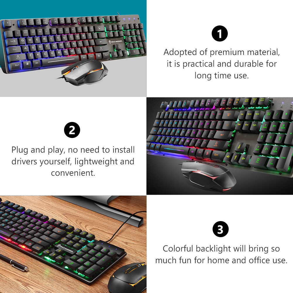 1 Set Keyboard Combo RGB Backlight Keyboard Ergonomic Wired Computer