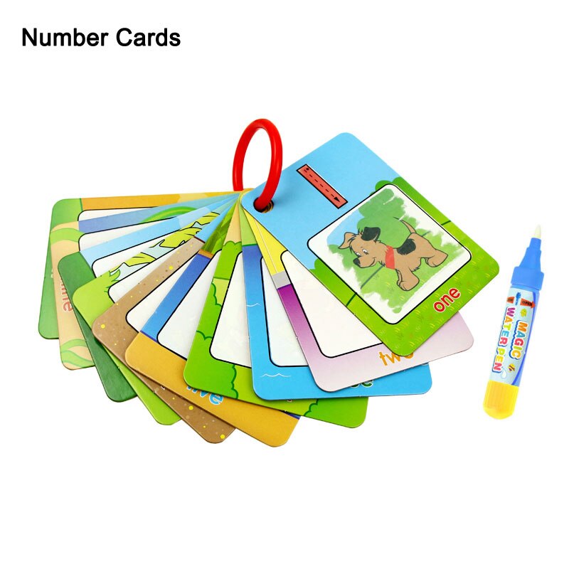 Magic Doodle Kaart Water Tekening Kaart Kinderen Leren Nummer/Kleur/Vorm In Engels 8/10 Pcs Met 1 pcs Water Pen Kleuring Speelgoed: Number card 1 pen