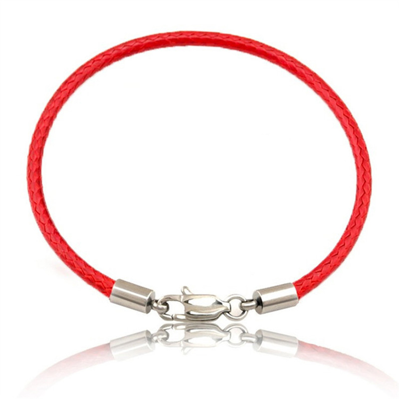 Pulsera clásica de cuero de cuerda de , pulsera de hilo rojo, pulsera de cordel rojo para mujeres, hombres, pulseras de langosta SL501: Red