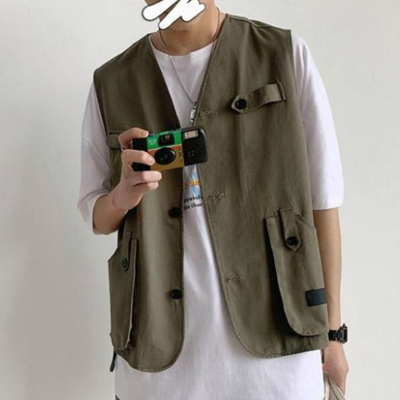 Kamizelki męskie kieszenie płaszcze bez rękawów kamizelki wypoczynek szyk codzienne znosić mężczyzna styl safari dla obu płci pary BF nastolatki Harajuku kamizelka