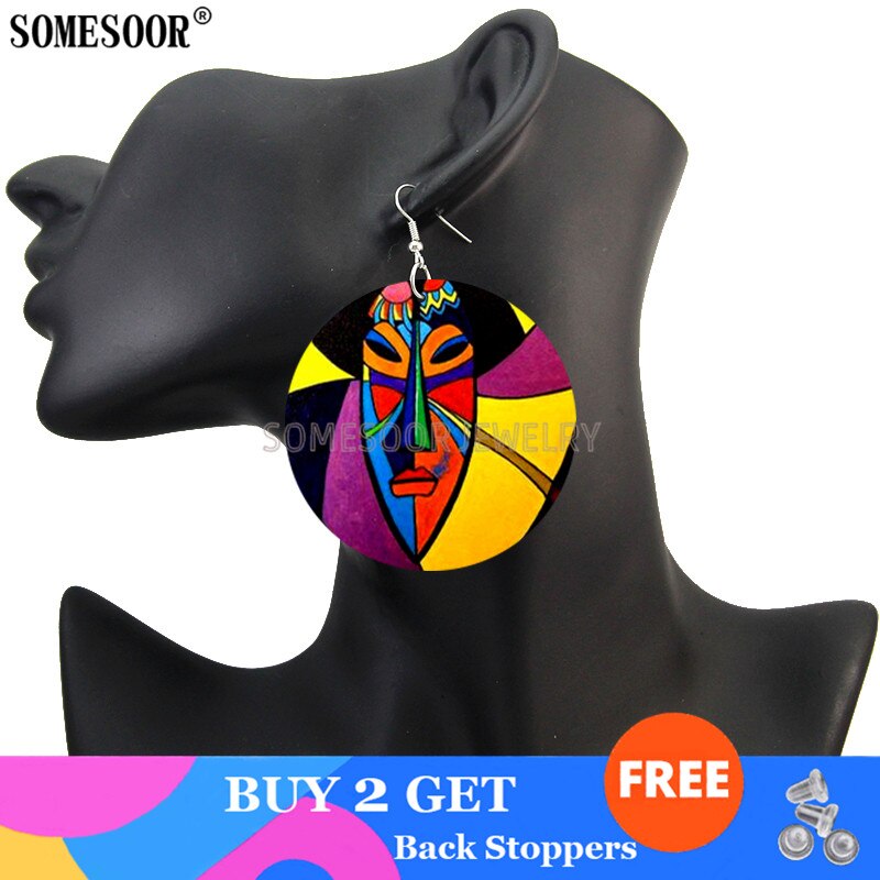 SOMESOOR-pendientes colgantes redondos para mujer, pinturas de maquillaje Facial coloridas, Ethos africanos, Impresión de doble cara,: Both Sides Print 4