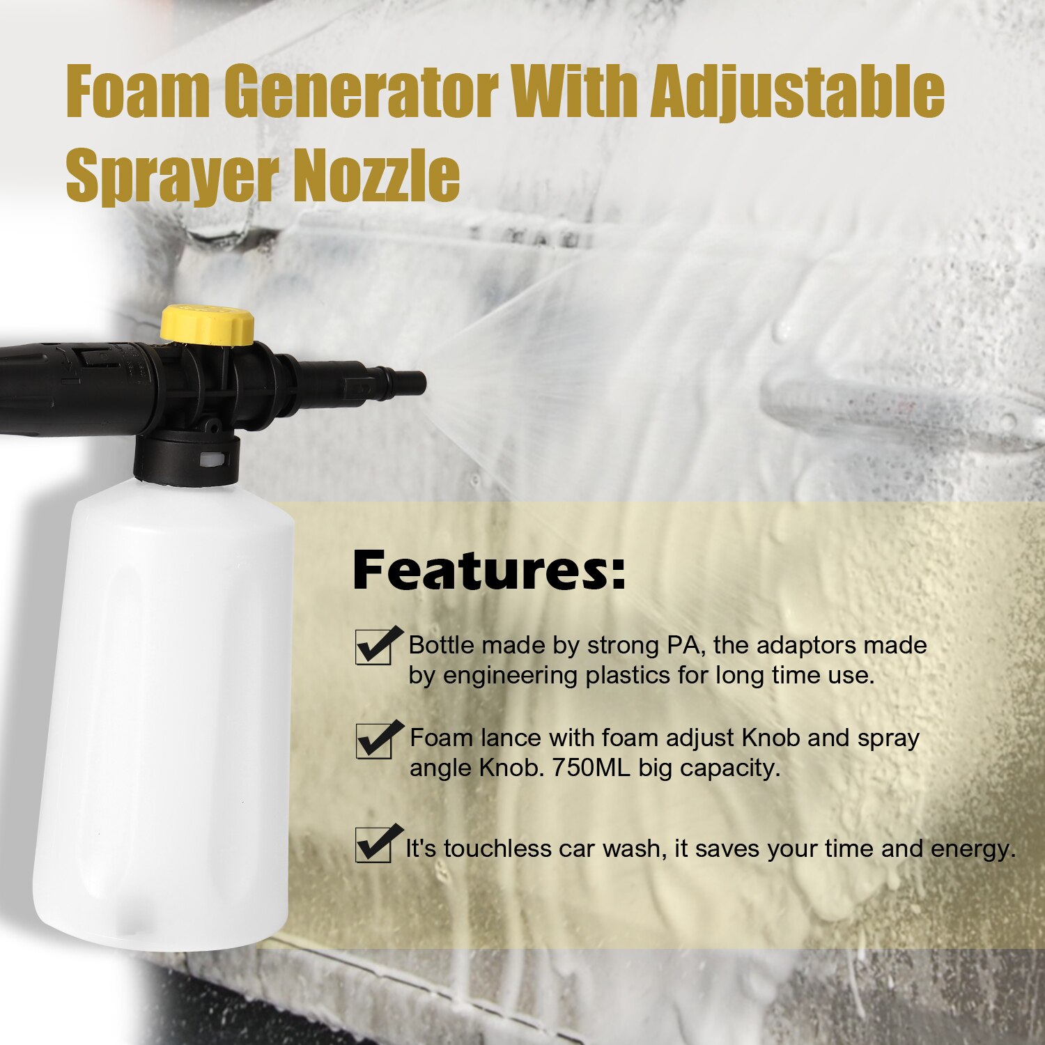 750ML Snow Foam Lance Car Pressure Washers Soap Foam Generator With Adjustable Sprayer Nozzle For BOSCH AQT EA110 UA125