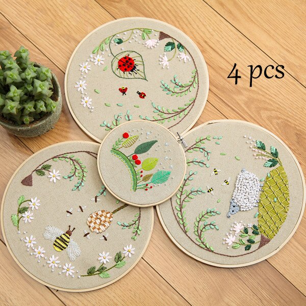 Avec cadre bricolage rubans broderie pour débutant kits de couture point de croix dessin animé animaux art mural décoration chambre bébé: 4 pièces