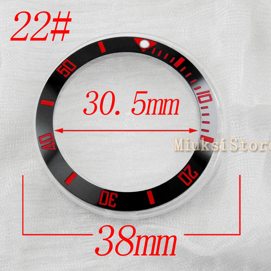 38mm Zwarte Keramische Bezel Rode Cijfer Schaal Marker voor Mannen/Miss Grote Wijzerplaat Horloges