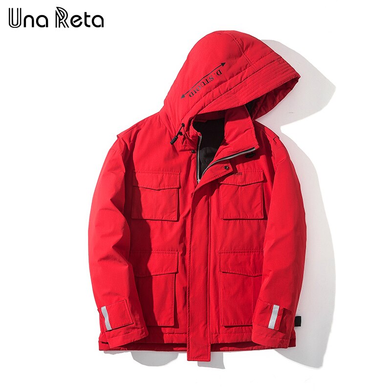 Unareta vinterjacka kappor män casual huvjackor herr hiphop reflexremsor parkarock lös kappa man: Röd / Xxl