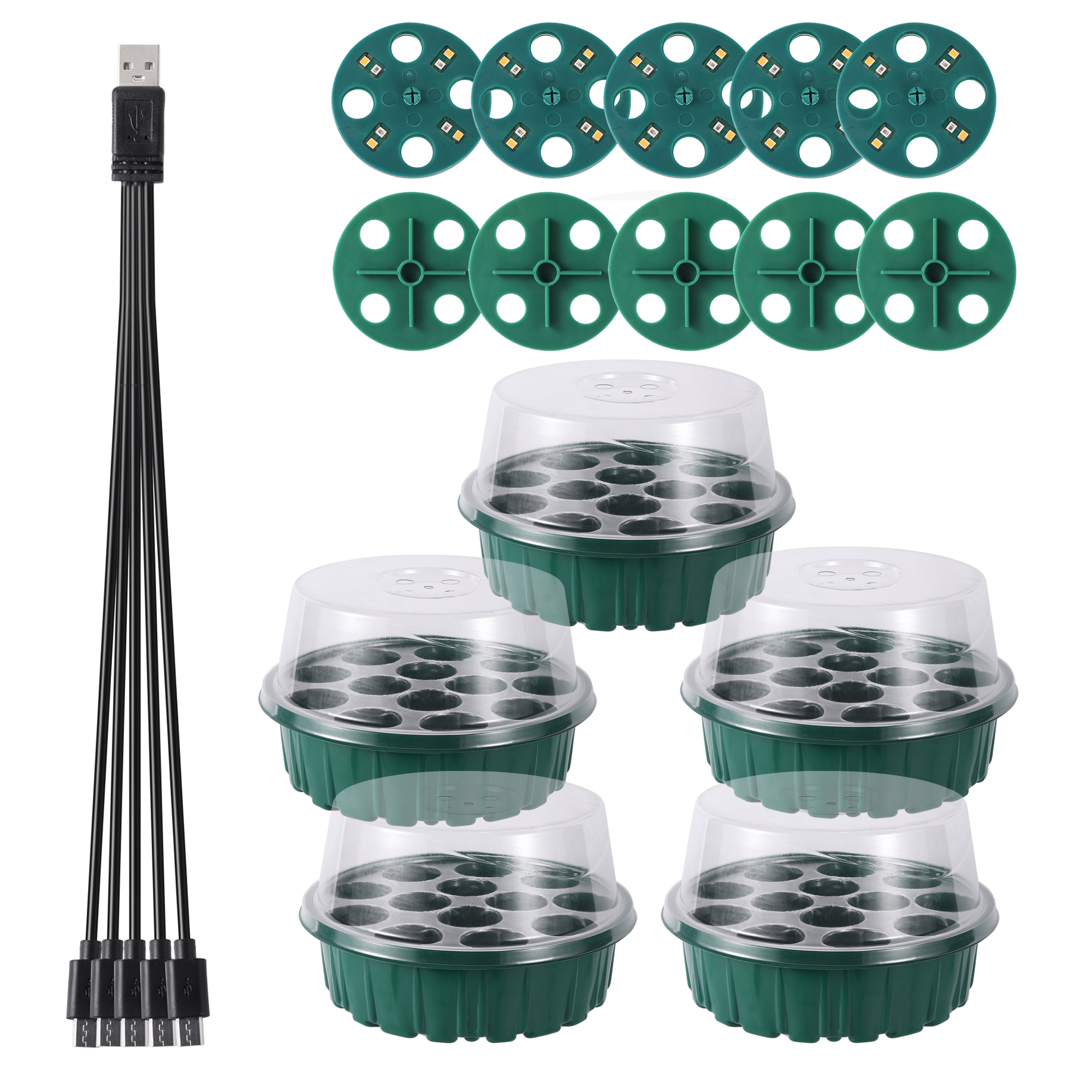 Caja de vivero de plántulas con luz LED de cultivo, bandeja de inicio de semillas, maceta de cría de plántulas, macetero de germinación de invernadero de jardín: Lavanda