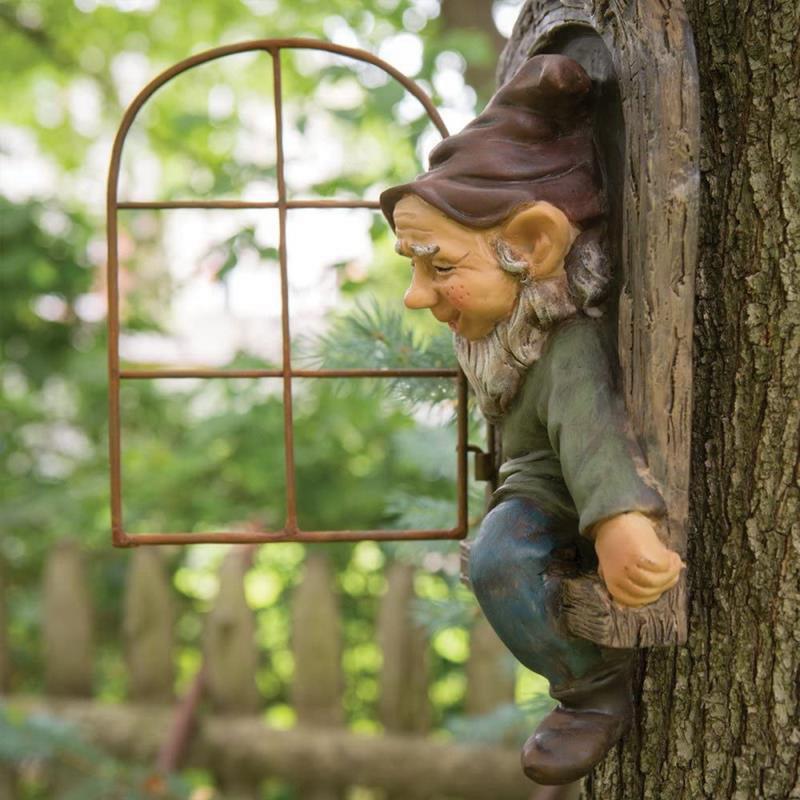 Statue d'elfe pour porte, fenêtre, arbre, jardin coquin, Gnome, décor d'arbre pour extérieur, intérieur, Patio, cour, pelouse, ornement,