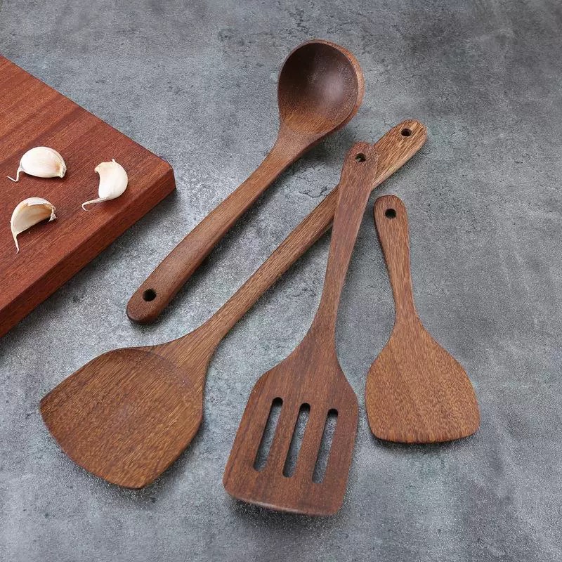 Espátula de madera, cuchara de madera, espátula para freír, cuchara de sopa resistente a altas temperaturas de madera maciza, sin pintura, sin cera, Material Natural