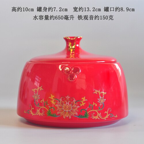 Red Ceramic Storage Jar with Lid Kitchen Seasoning Sealed Jar Portable Large-capacity Tea Tin Box Home Decoration: D-S