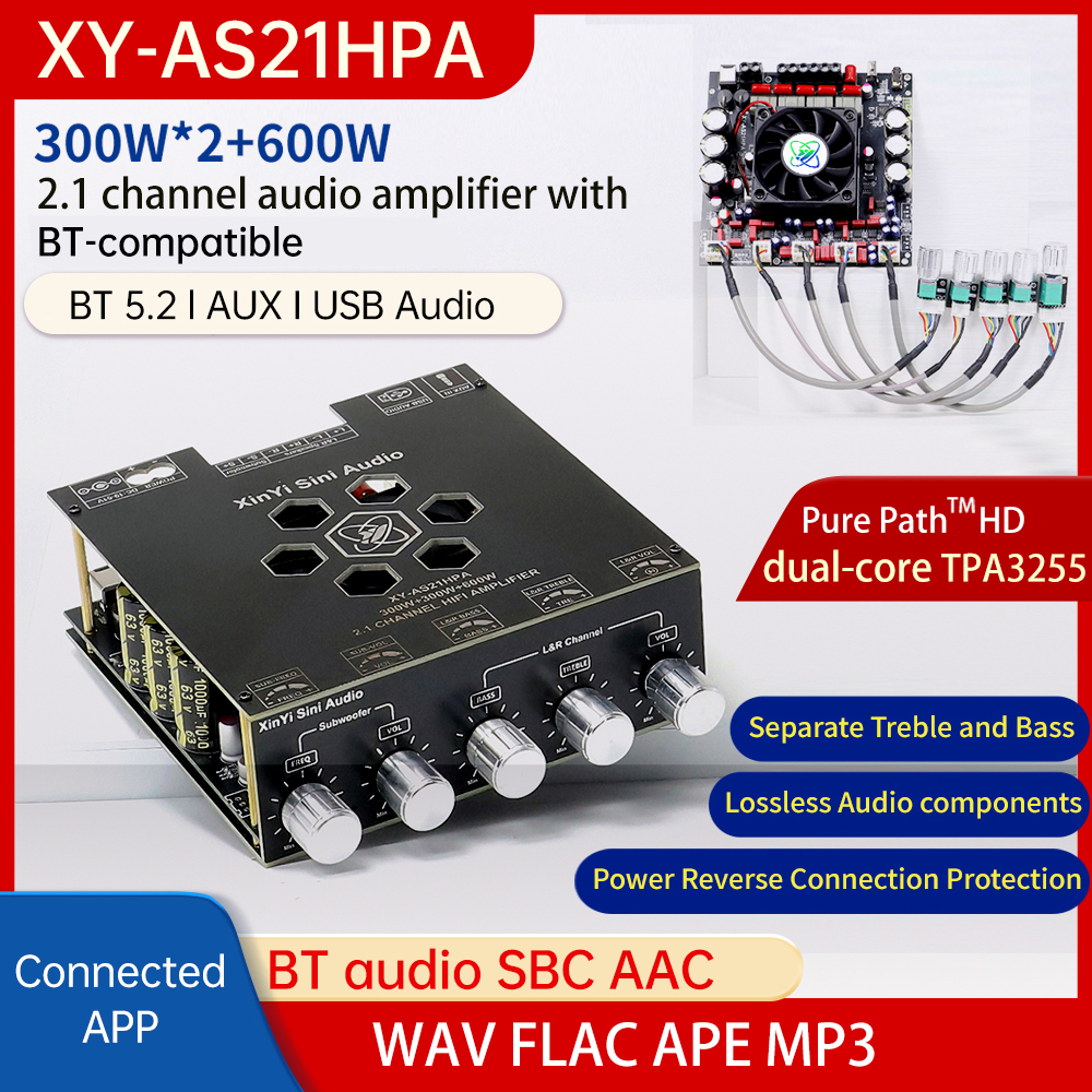AS21HPA High-Power Bluetooth Digitale Geluidsversterkers Board 2.1 Kanaals Subwoofer 300 W * 2 + 600 W TPA3255 Bluetooth Speaker Board