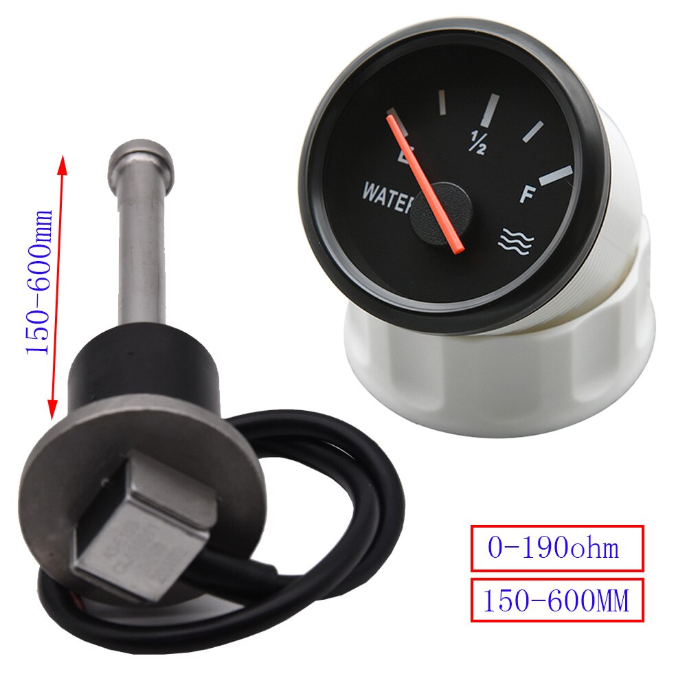 150-600MM Water Level Sensor with 52MM Water Level Gauge 0-190ohm Water Tank Level Indicator Meter Empty to Full for Marine Boat
