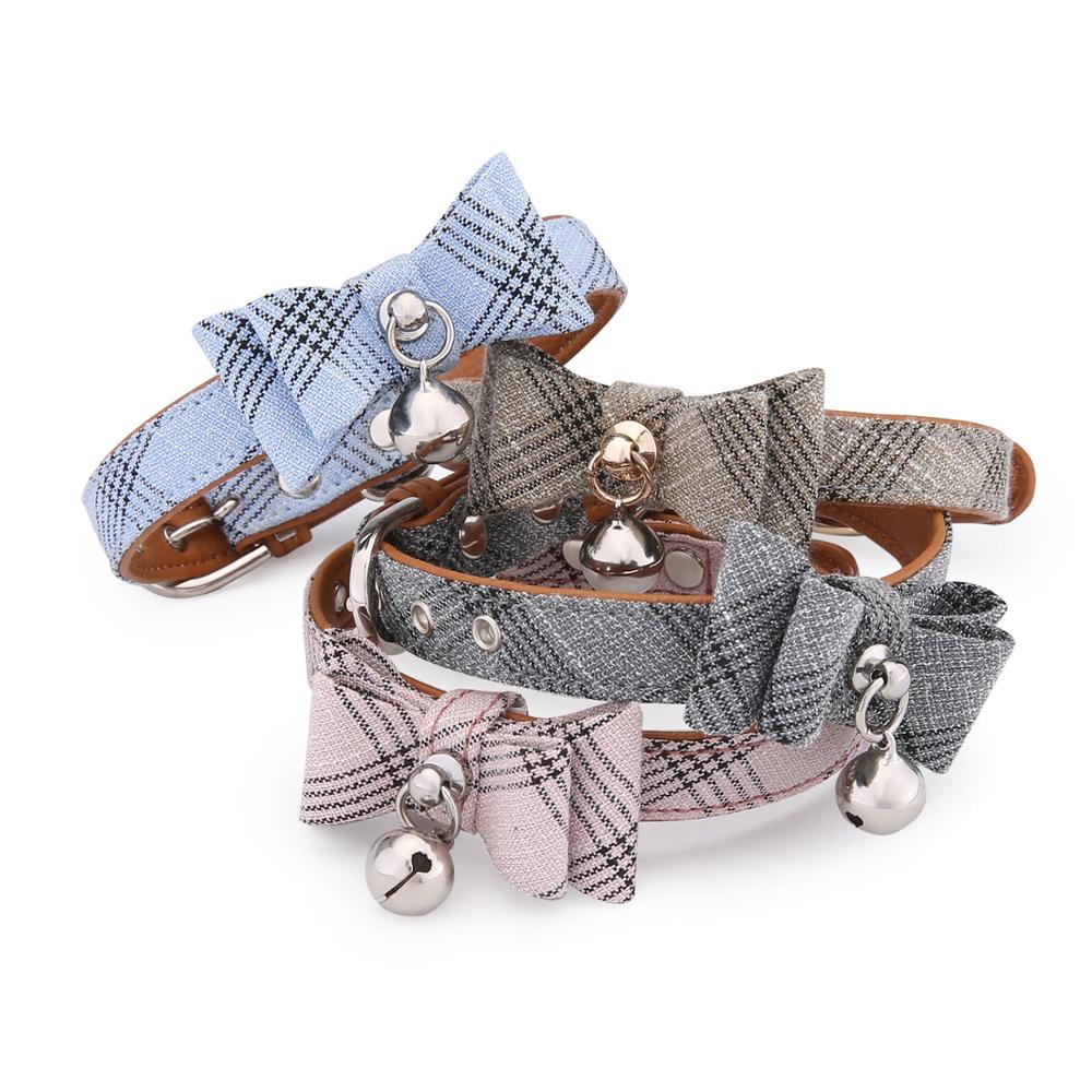 Collar de pu para mascotas, pajarita para perro, collar con campana para gato, rayas, estilo de caballero, 4 colores, collar ajustable para mascotas, producto