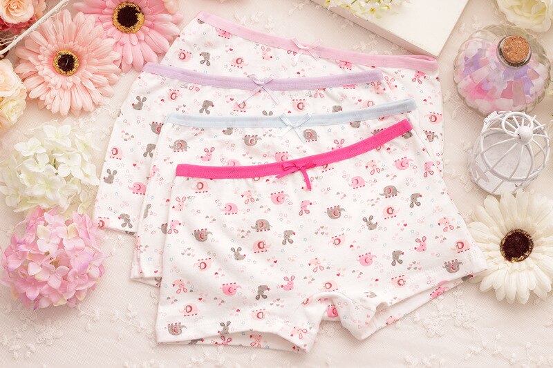 4Pcs/lot Girls Cotton Boxer Briefs Children Panties Girls Boxer Shorts Children's Panties Kids Underwear For 2-9 Years: 1 / 4T