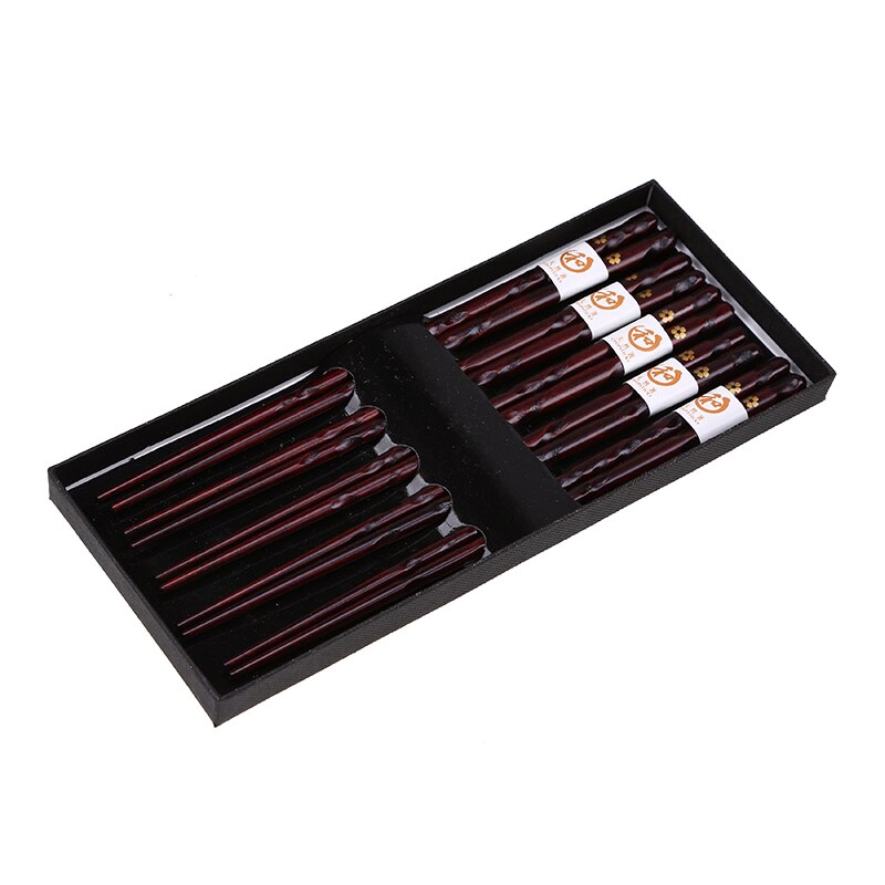 Whism 5Pairs Natuurlijke Handgemaakte Houten Eetstokjes Antislip Houten Chop Stick Set Met Geschenkdoos Japanse Sushi Eetstokje voor Diner