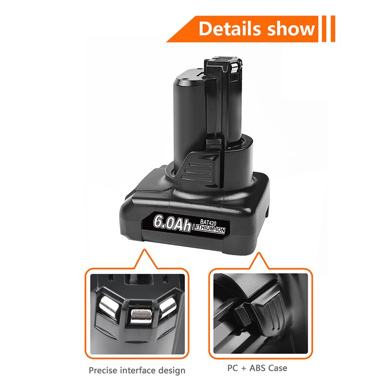 6.0Ah de repuesto para Bosch 10,8 V/12V 12V batería BAT411 BAT411A BAT412 BAT412A BAT413 BAT413A BAT414 D-70745 2607336013, 26073360