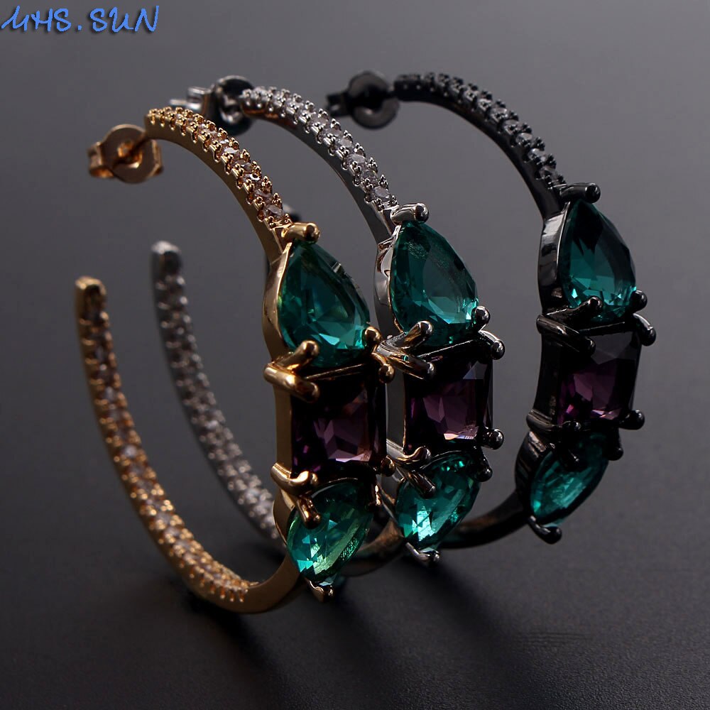 MHS.SUN Geometric Cubic Zircon Women Hoop Earrings Crystal Earrings For Female Jewelry Party
