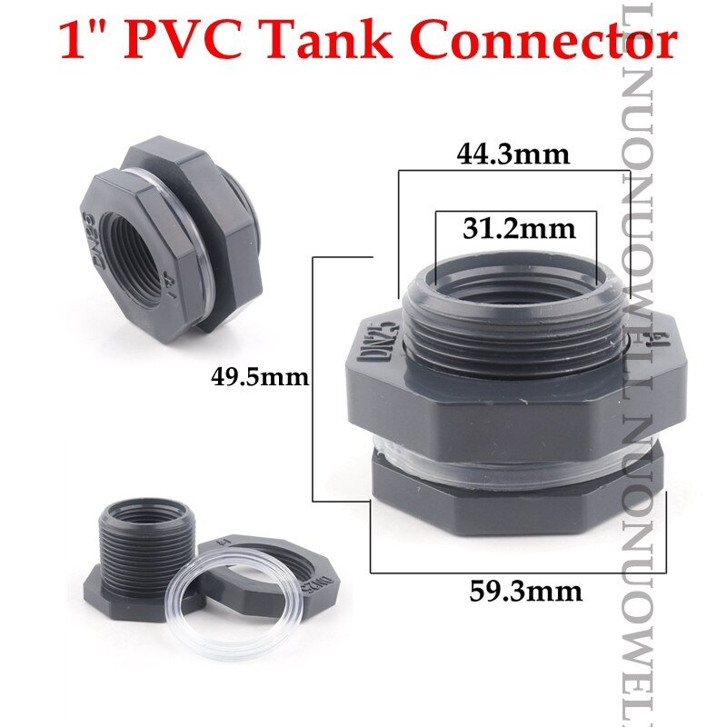 1pc pvc vattentank koppling fisk tank gänga kopplingar vattentank dräneringsrör tillbehör akvarie skarvar vattenrör kopplingar: 1in st pvc-kontakter