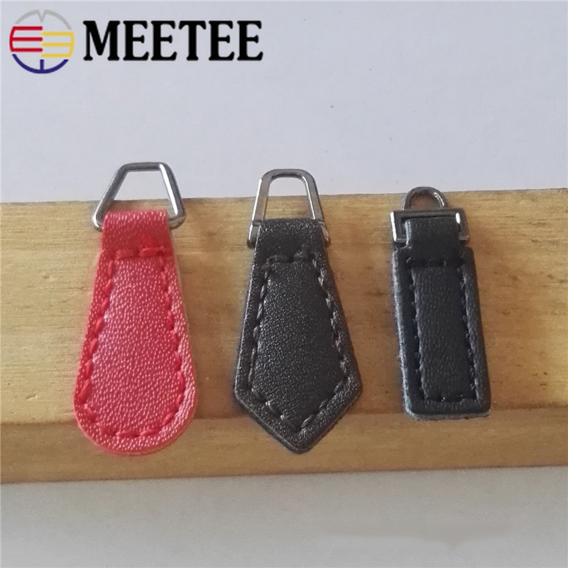 10Pcs Meetee 29-40mm Faux Leather Zipper Slider Pulls DIY Handmade Clothing Bag Hand Pendant Luggage Zip Puller Decor Accessory
