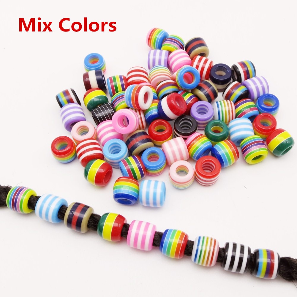 10pcs-30pcs Crochet kids women Braids multi coloured Hair braid Dreadlock Beads rings tube approx 6mm hole for girls Accessories