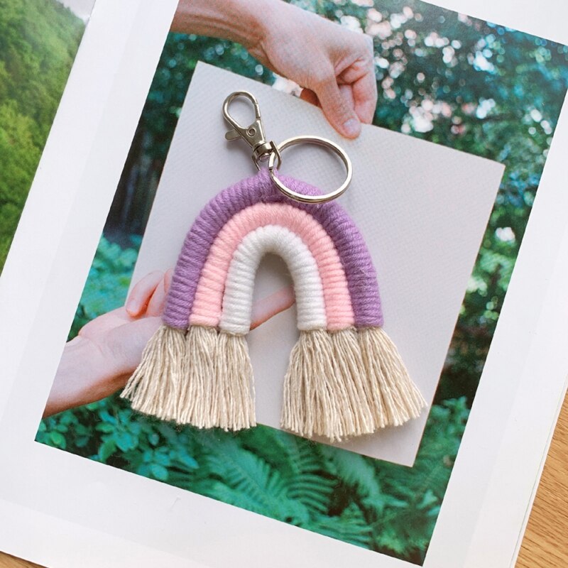 Keychains Boho Bag Charms With Tassels Hand Weave Cotton Accessories Macrame Rainbow Car Key Purse Wallet Decoration