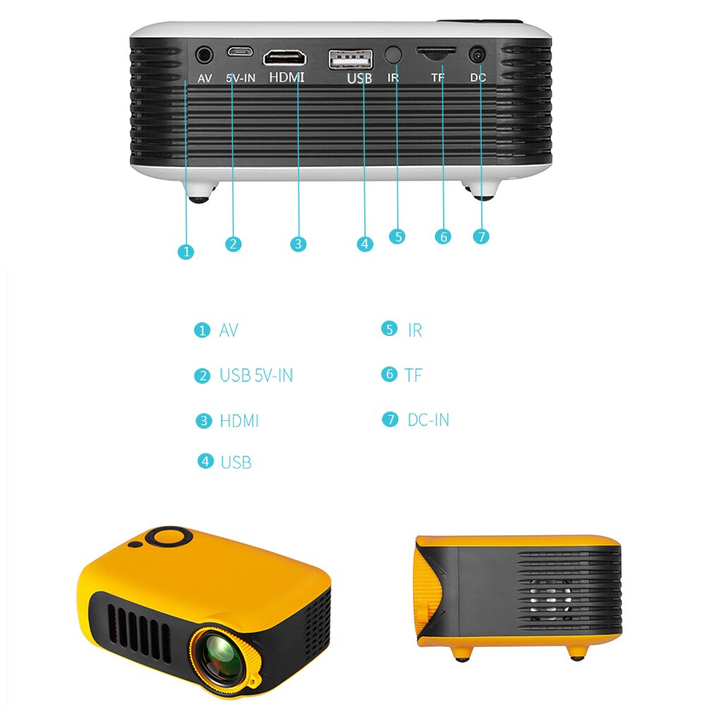 A2000 Mini Draagbare Projector 800 Lumen Eye-Verzorgende 1080P Lcd 50,000 Uur Levensduur Lamp Home Theater Video Projector