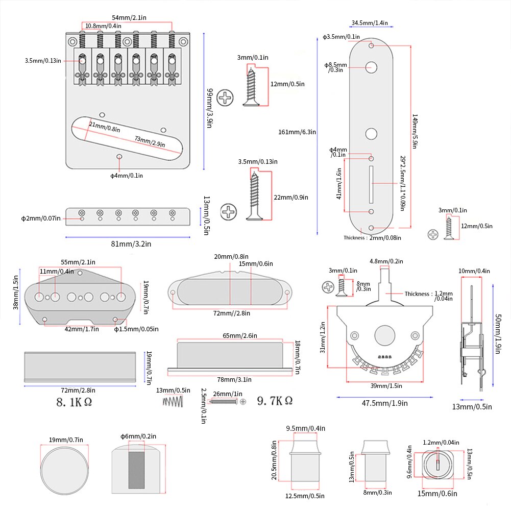 -6 Strings Saddle Bridge Plate 3 Way Switch Control Plate Neck Pickup Set For Fender TL Telecaster Electric Guitars Replace