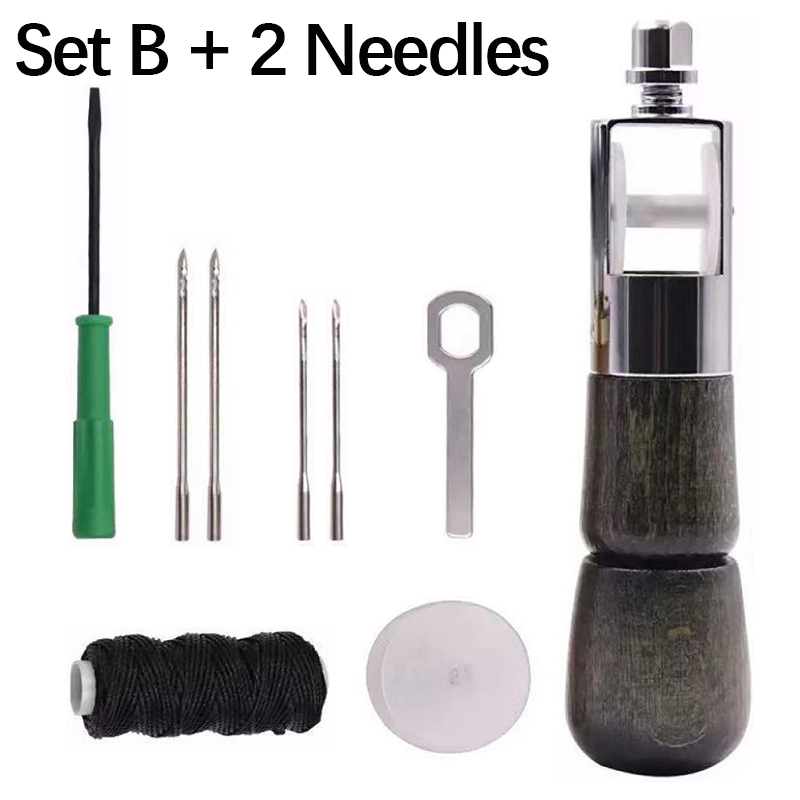Leather Sewing Awl Kit Hand Speedy Stitcher Set Leather Craft Stitching Waxed Thread Needles Leather Craft Stitch Shoemaker Tool: Set B With 2 Needles