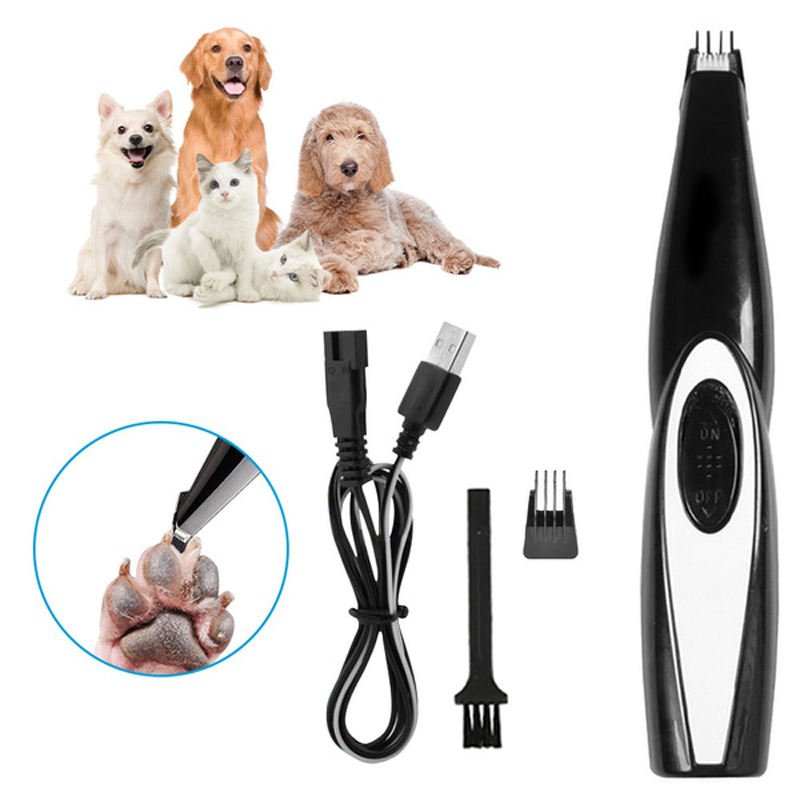 USB wiederaufladbare Tierhaarschneider Haarschneidemaschine Pflegeset Haustier Hunde Katzen Fuß Haarschneidemaschine Pflegewerkzeuge: Schwarz