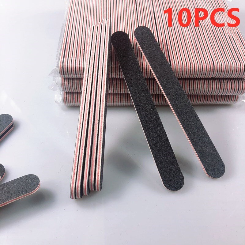 10PCS/Set Acrylic Nail File Buffer 100/180 Double Side Of The Nail File Buffer Trimmer Lime Buffer Nail File Nail Art Tools: 10PCS-A-Black