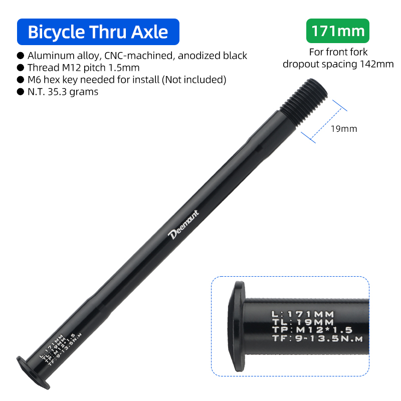 Lightweight Thru Axles M12*P1.5 L120-181mm for Bike Front Rear Fork Dropout Spacing 100/142/148mm CNC-machined Hub Through Shaft: Navy Blue