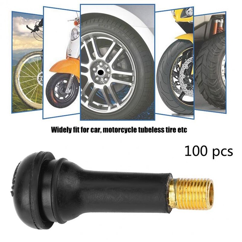 100Pcs Snap-On Tire Ventiel Met Ventiel Voor Algemene Vervanging Rubber Legering Voor Auto 'S En Motorfietsen