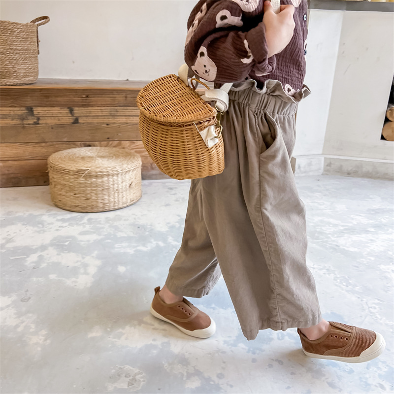 Meisjes Lente Corduroy Wijde Pijpen Broek Kinderen Losse Enkellange Broek 1-6Y