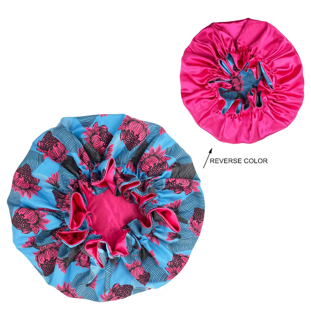 African Pattern Print Bonnet Hijabs Hat Women Night Sleep Cap Double Layer Satin Turban Extra Large Head Wear Lady Head Wrap Hat: style9
