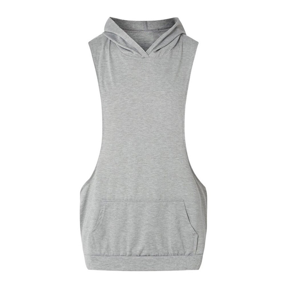 Men Fitness Hooded Tank Tops Sleeveless Casual Tops Hoodies with Pockets FH99: XXL / Gray