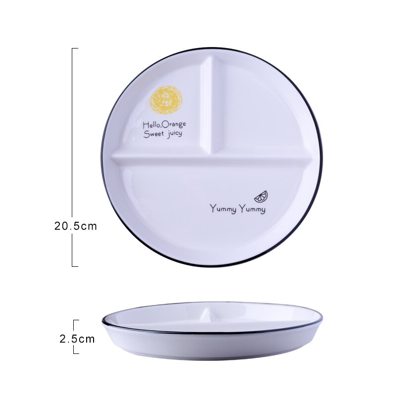 Assiette ronde en céramique de dessin animé, assiette en trois parties, compartiment pour aliments pour bébé, assiette de fruits: E