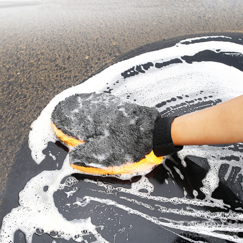 1 stk bilvask handsker tyk mikrofiber bil motorcykel rengøring leverer stærk absorberende børste detaljer værktøj håndklæde
